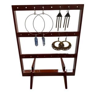 Earring Holder 12 Pair Wooden Stand Elegant